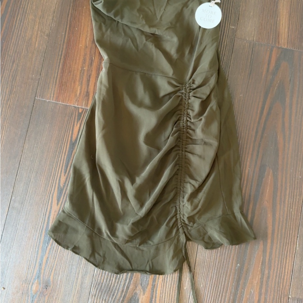 Green One Shoulder Ruched Mini Dress